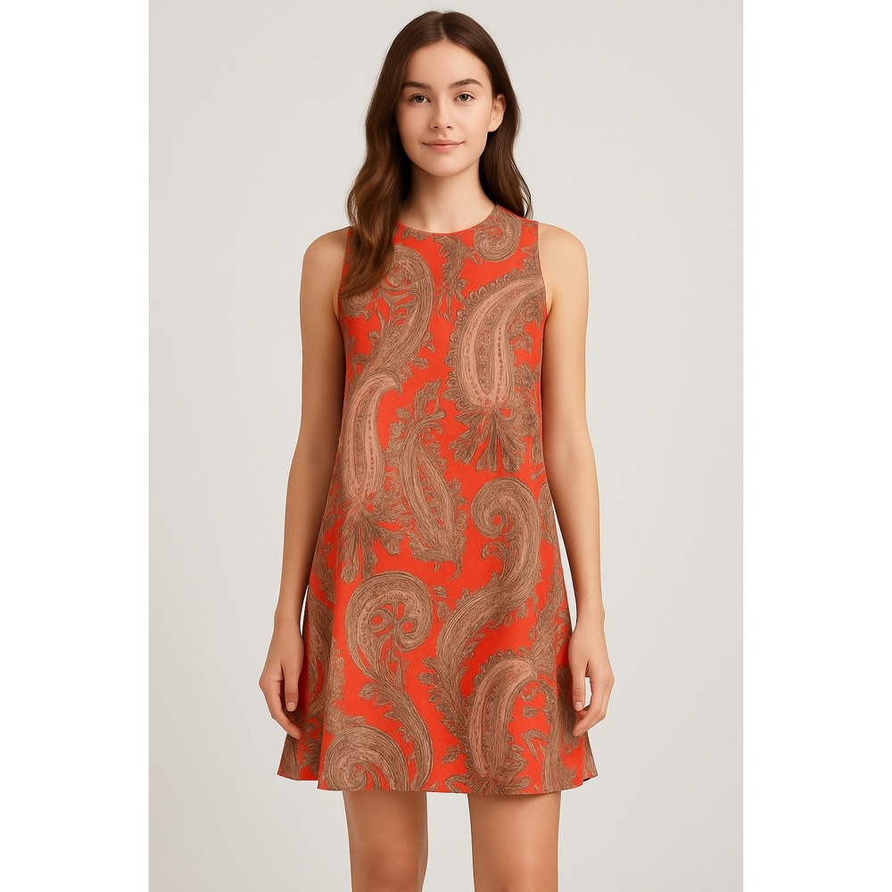 Everly Paisley Print‎ Sleeveless Mock Neck Dress Coral Brown Women's Size S